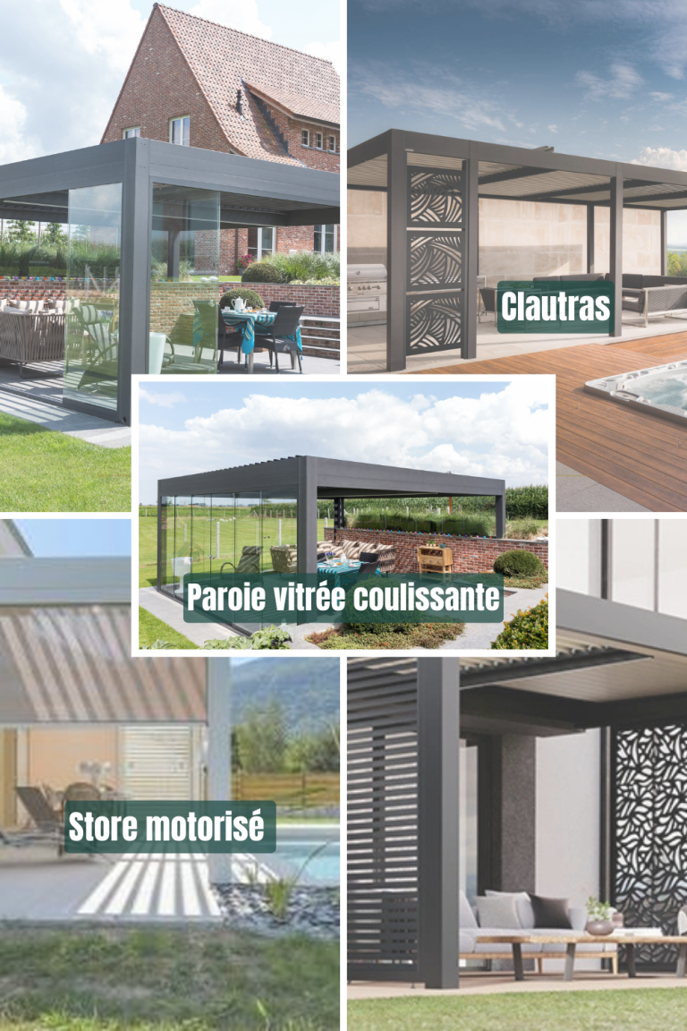 Nos options de pergola en région dijonnaise Terrasse et jardin moderne avec pergolas, stores et mobilier contemporain.
