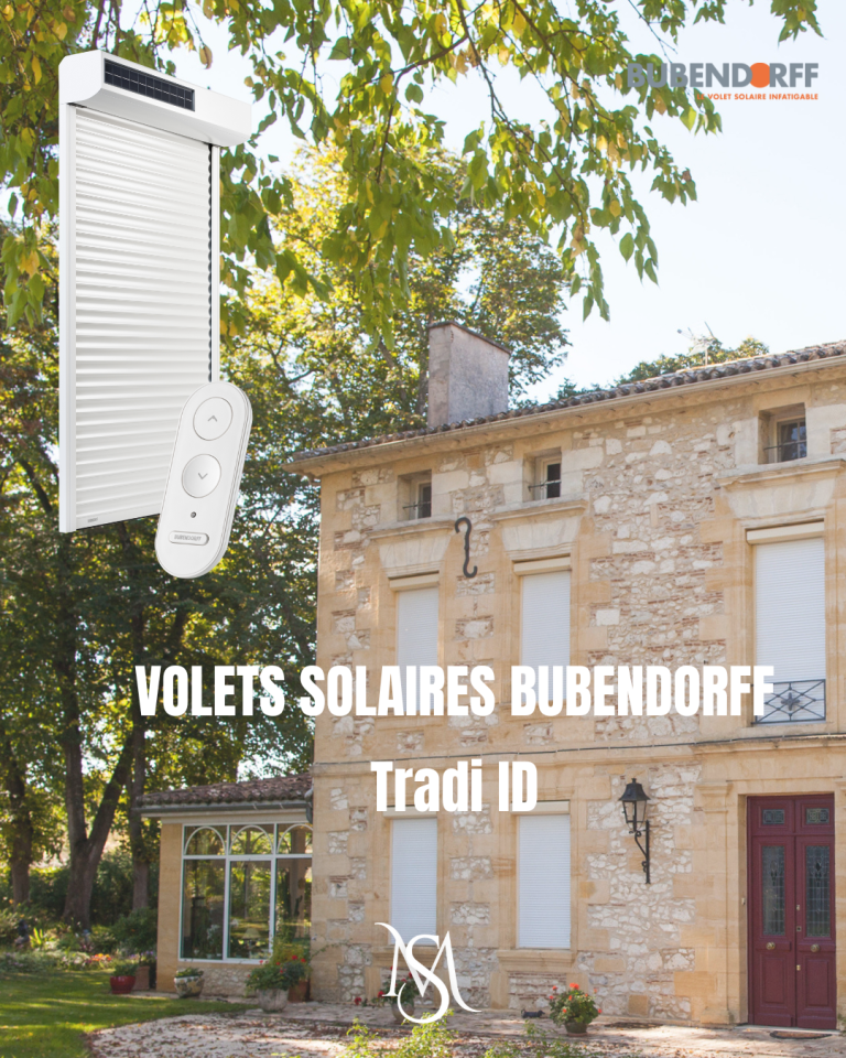Volets solaires à Dijon Volets solaires Bubendorf, modèle Tradi ID, sur une maison à la campagne.