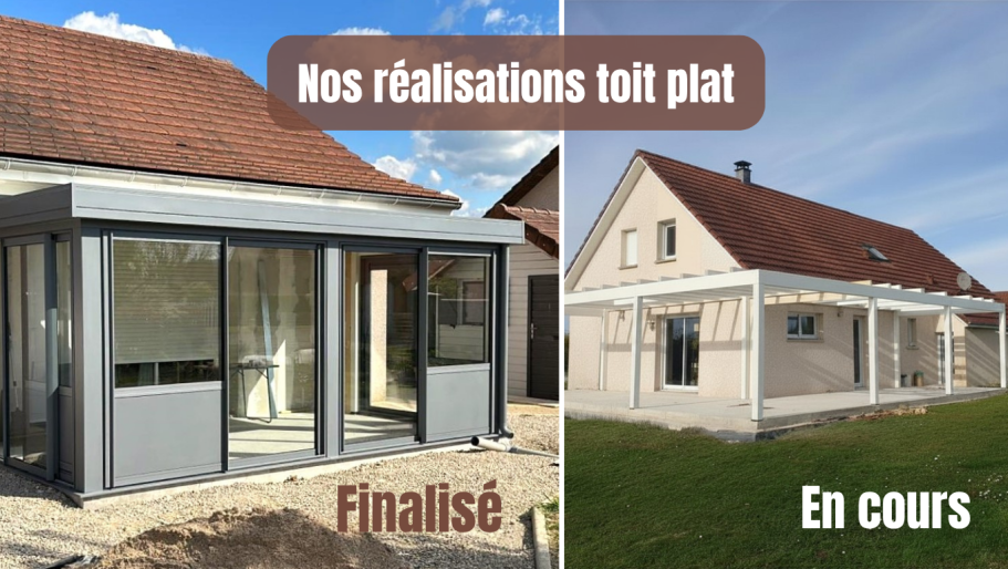 Vérandas bois toit plat Réalisations de vérandas structure bois "La Jurassienne" toiture plate